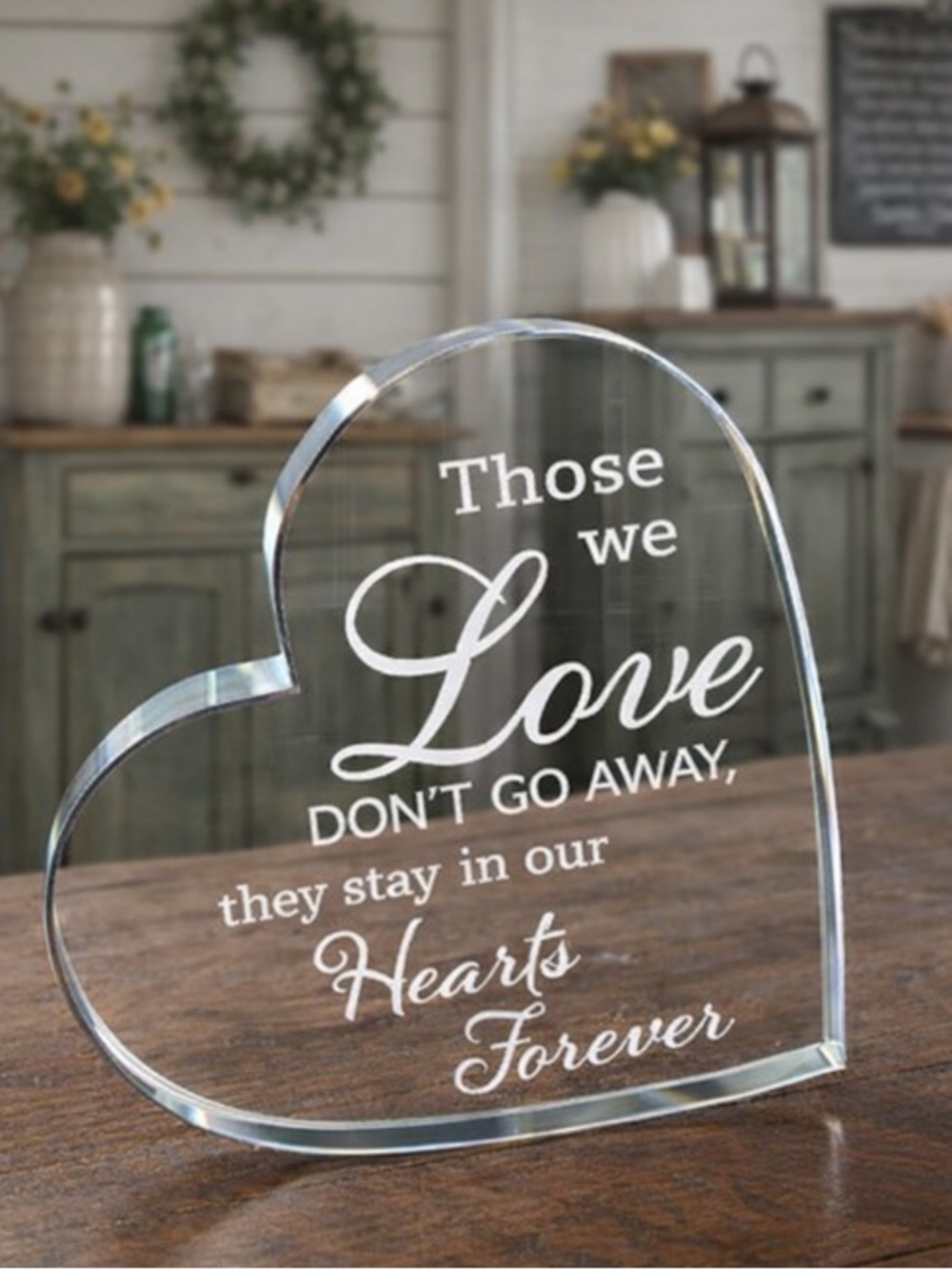 Heart-Shaped Crystal Glass Paperweight Sentiment Plaque - 'Those We Love'
